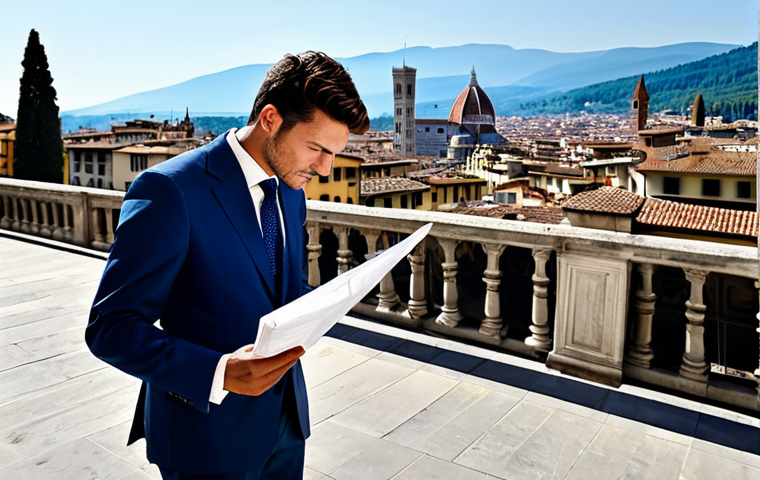 **

"A professional architect, fully clothed in a stylish, modest Italian business suit, reviewing blueprints on a sun-drenched terrace overlooking the Duomo in Florence. Appropriate attire, safe for work, perfect anatomy, correct proportions, natural pose, professional photography, high quality."

**