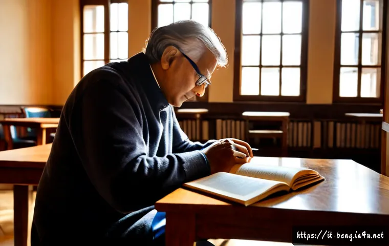 벵골어 문학 작품 - Photorealistic quiet reading room in an Italian public library, a middle-aged Italian reader studyin...